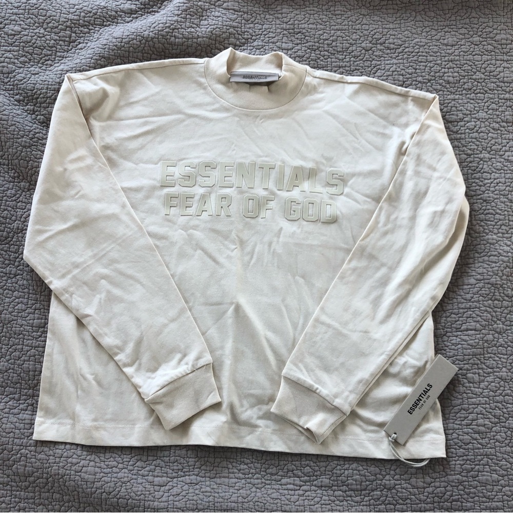 Fear of God Essentials Long Sleeve Tee Shirt egg shell off white beige